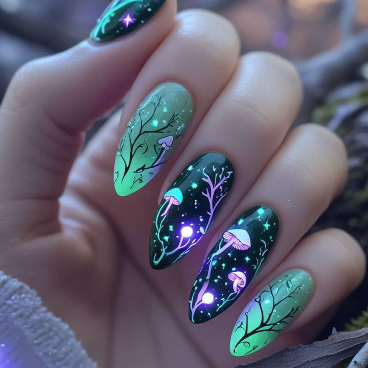 Nail Art Press On - Almond Press on Nails Mushroom Fake