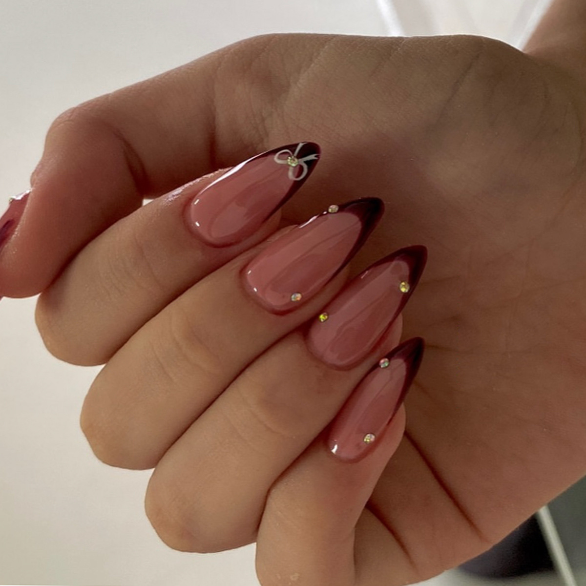 24Pcs Retro Wine Red French Al - Nail Art Simple ulasan dan harga
