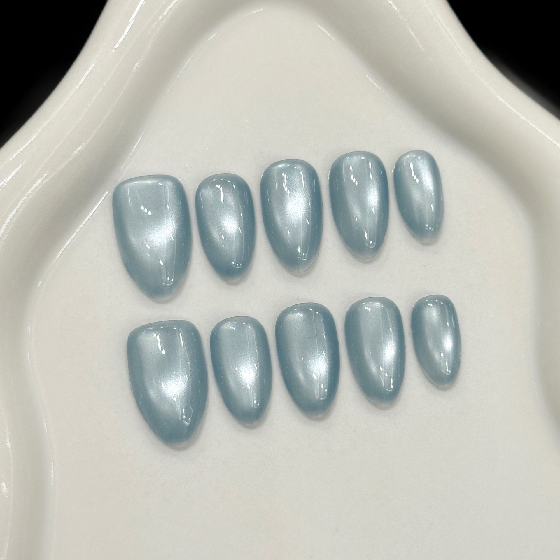 10Pcs Blue Cat Eye French Shor - Nail Art Simple ulasan dan harga