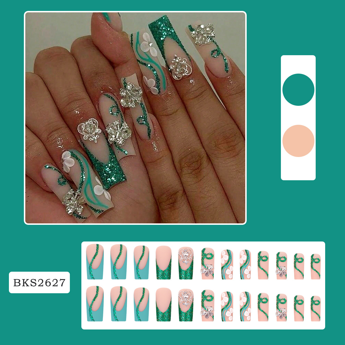 Long Coffin Press on Nails Bal - Nail Art Press On ulasan dan harga
