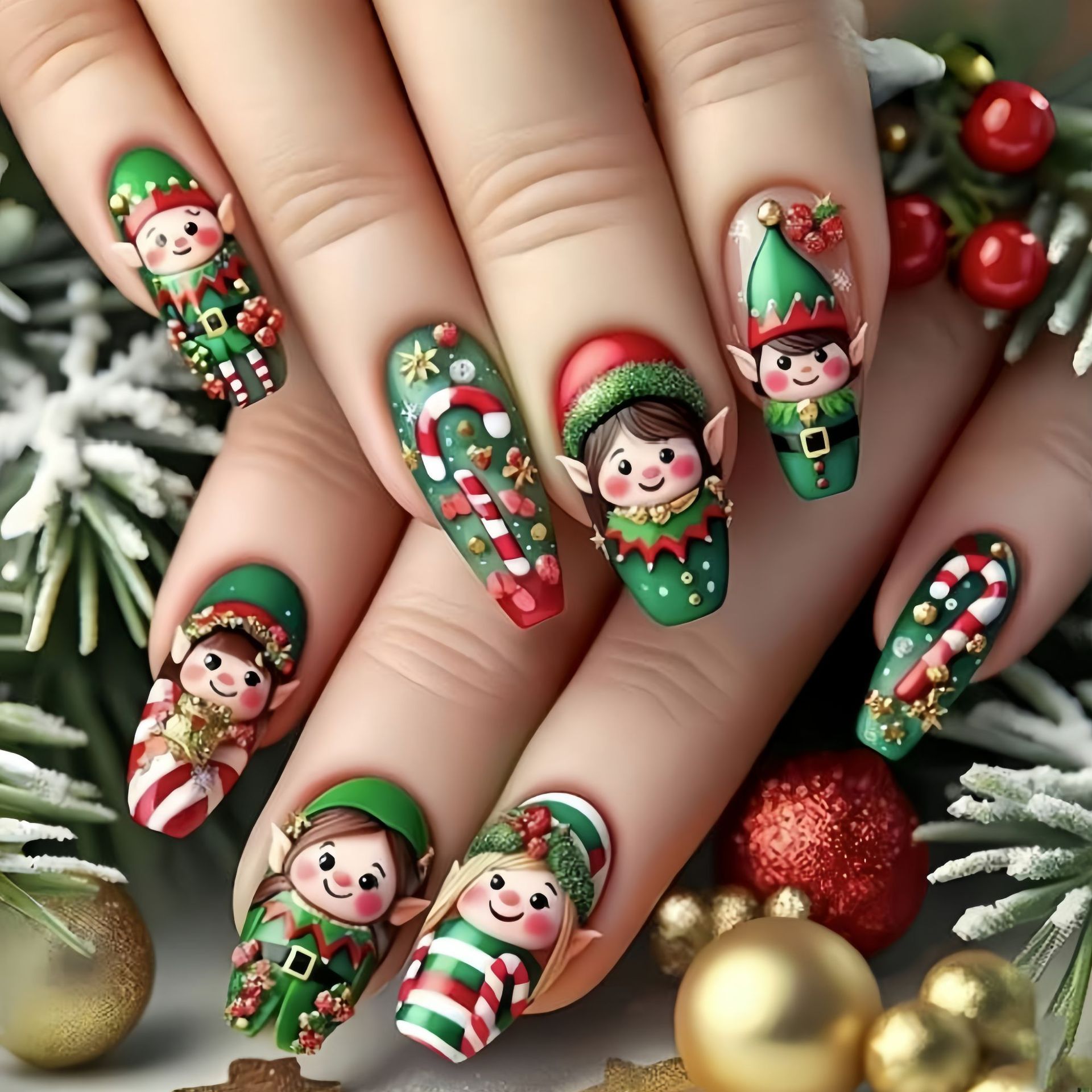 Medium fake nails for Christma - Nail Art Press On ulasan dan harga