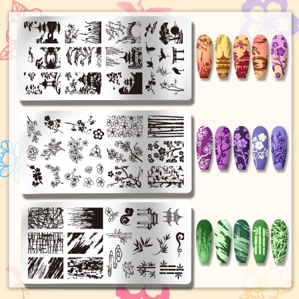 3pcs Classic Chinese Garden Na - Nail Art Vintage ulasan dan harga
