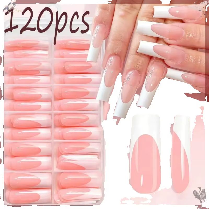 120Pcs Glossy Pink French Pres - Nail Art Press On ulasan dan harga