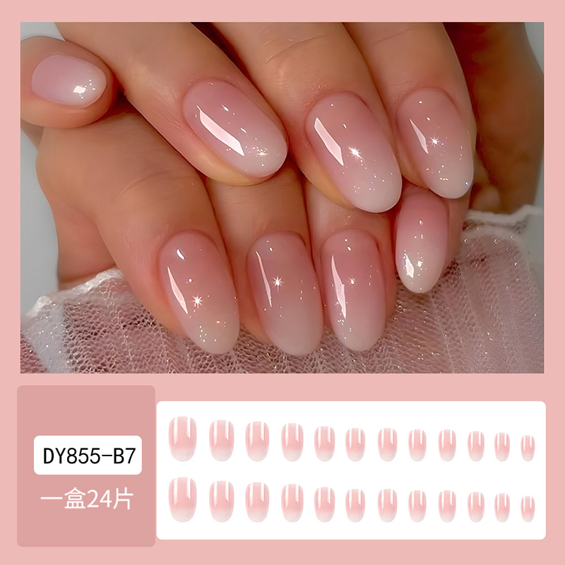 24Pcs Oval Short Pink Press on - Nail Art Ombre Pink ulasan dan harga