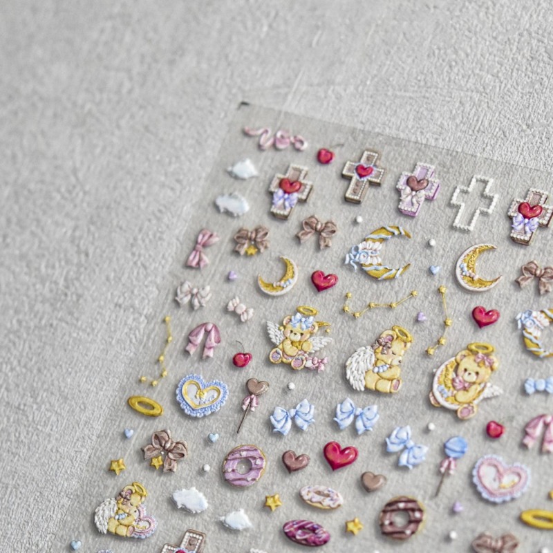 Cute Angel Bear Cartoon 3D Rel - Nail Art Vintage ulasan dan harga