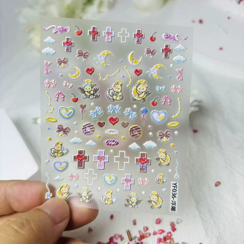 Cute Angel Bear Cartoon 3D Rel - Nail Art Vintage ulasan dan harga