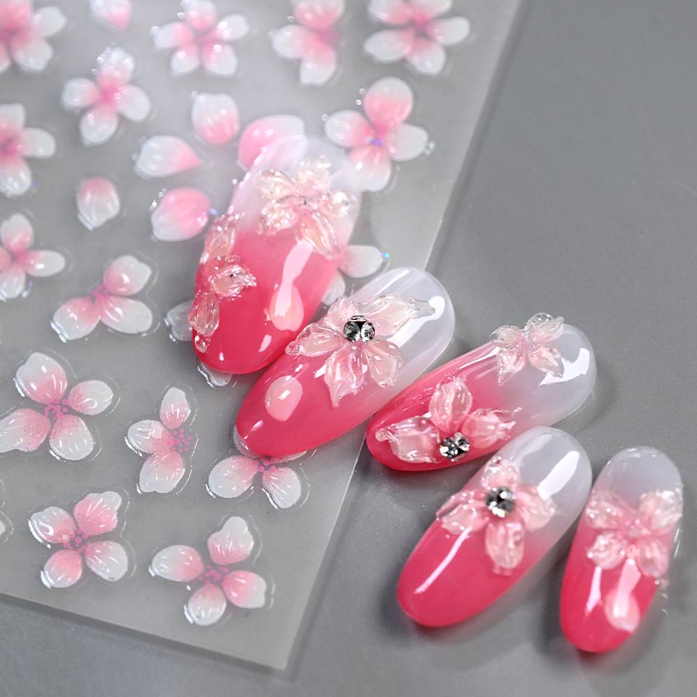 1Pc 3D Raised Ombre Design Nai - Nail Art Ombre Pink ulasan dan harga