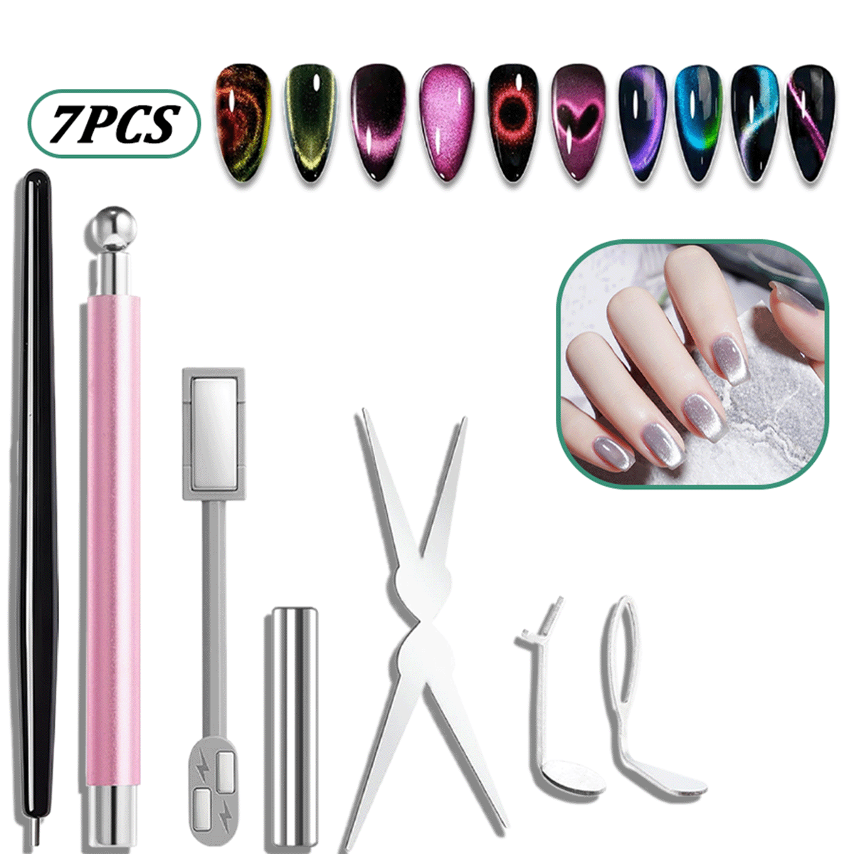 7pcs Cat Eye Nail Magnet Set,  - Nail Gel Polish Set ulasan dan harga