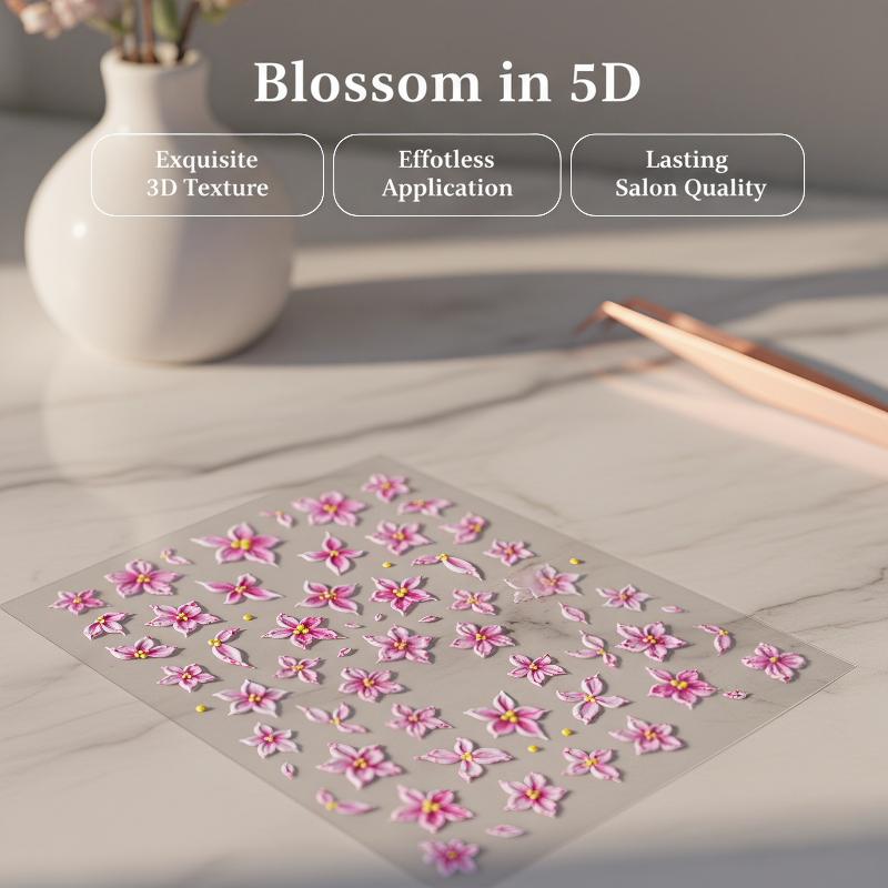 5D Relief Five Petal Nail Art  - Nail Art Ombre Pink ulasan dan harga