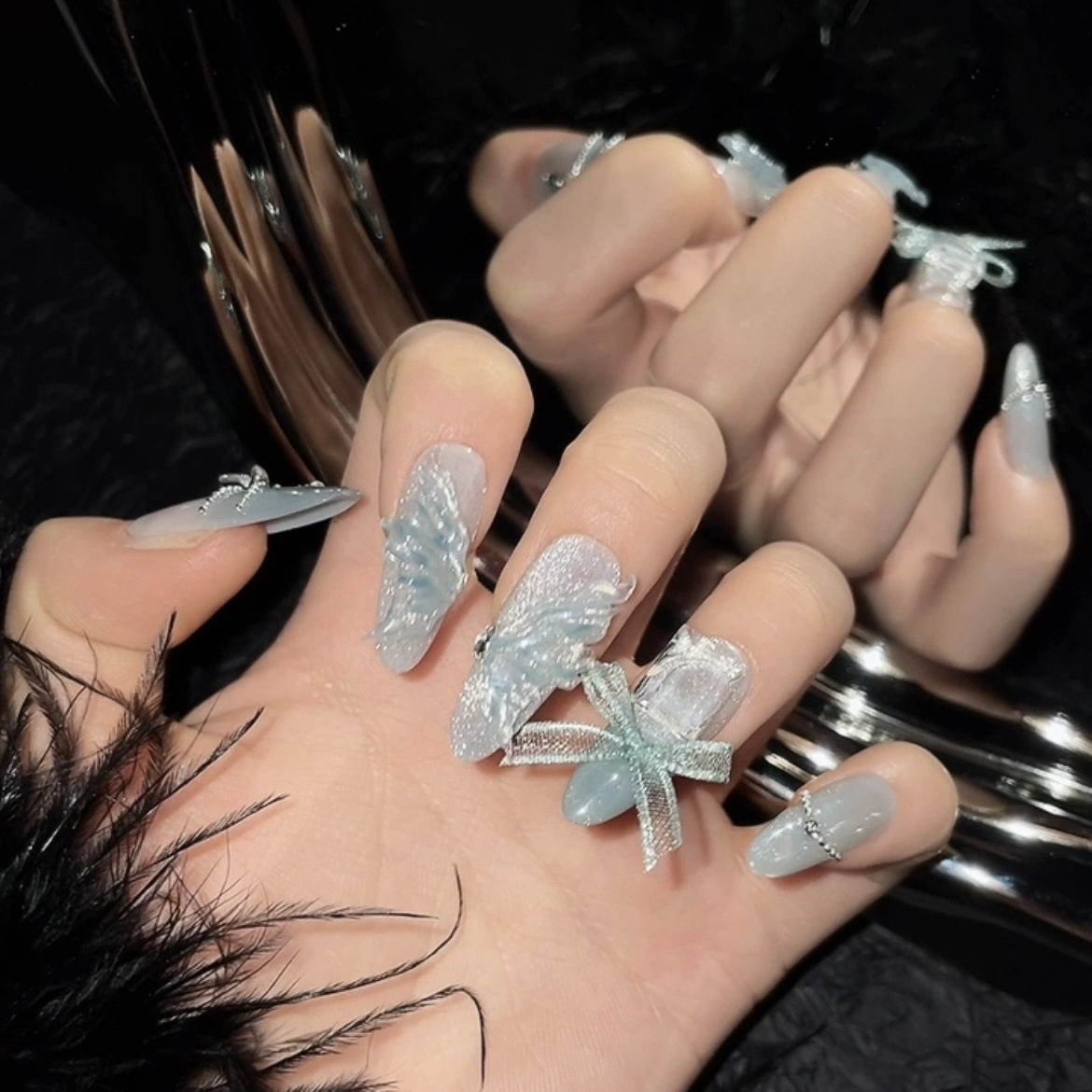 10pcs Pure Hand Pressed Long O - Nail Art Ideas ulasan dan harga
