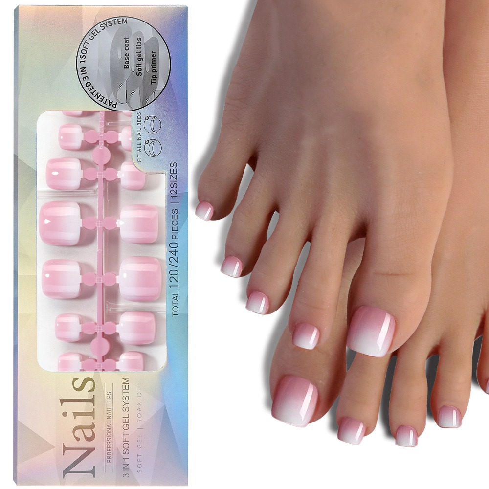 Short Square Press On Toenails - Nail Art Ombre Pink ulasan dan harga