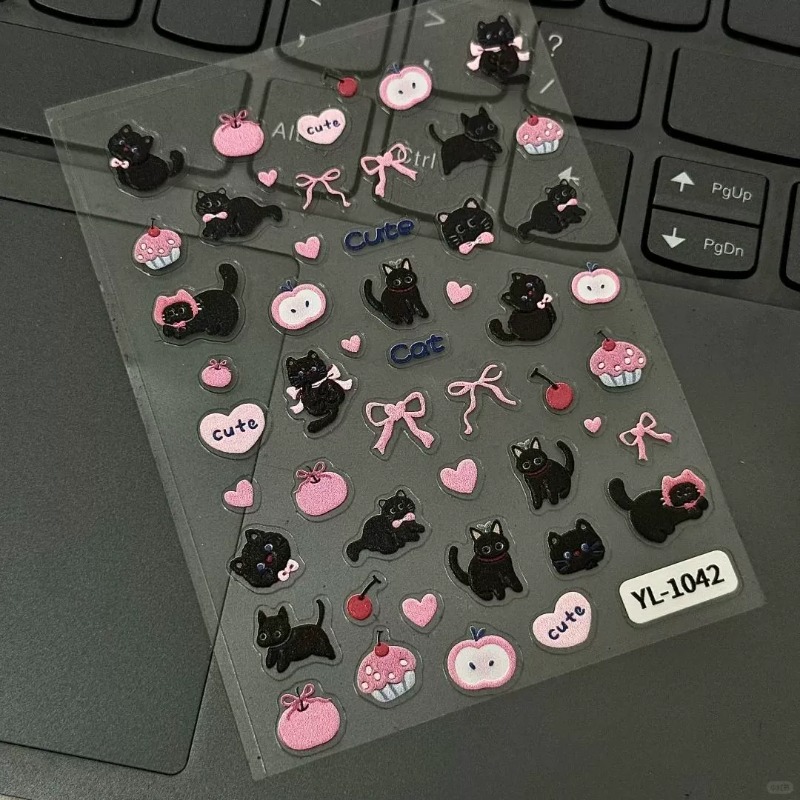 Cute Cartoon Bow Black Cat 3D  - Nail Art Vintage ulasan dan harga