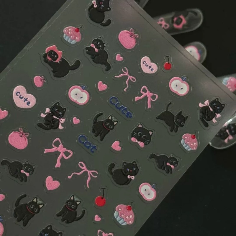 Cute Cartoon Bow Black Cat 3D  - Nail Art Vintage ulasan dan harga